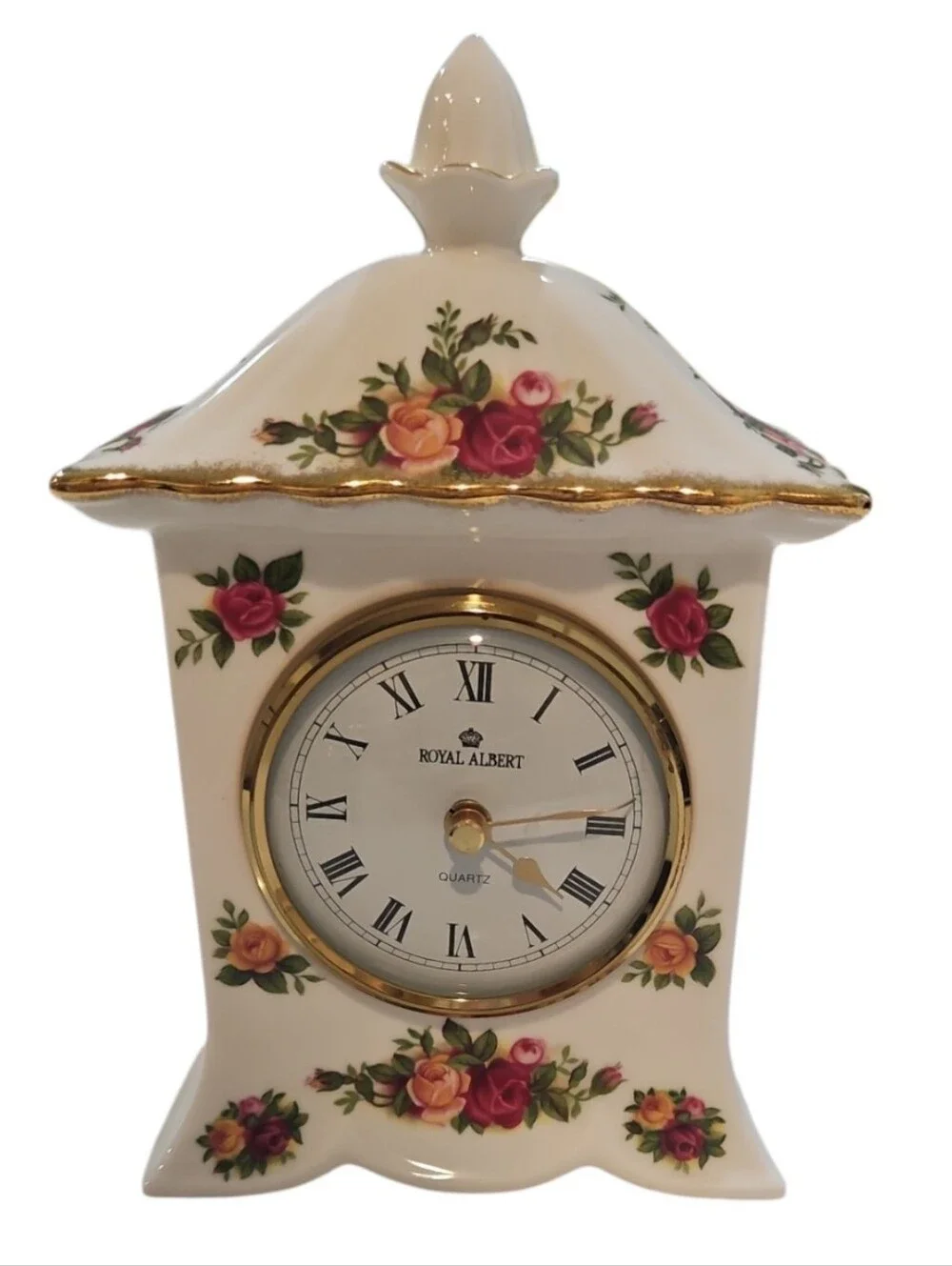 Royal Albert Cream Floral Table Clock with Gold Accents